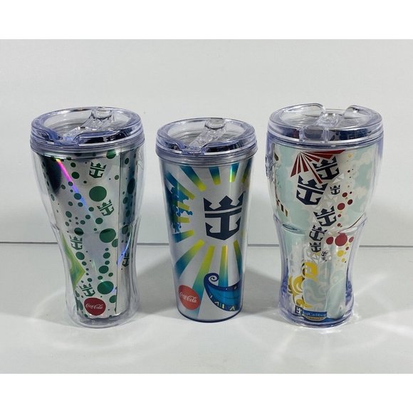 Royal Caribbean Drink Soda Package Plastic Tumblers Cups Coca Cola Set Of 3 - Picture 2 of 12